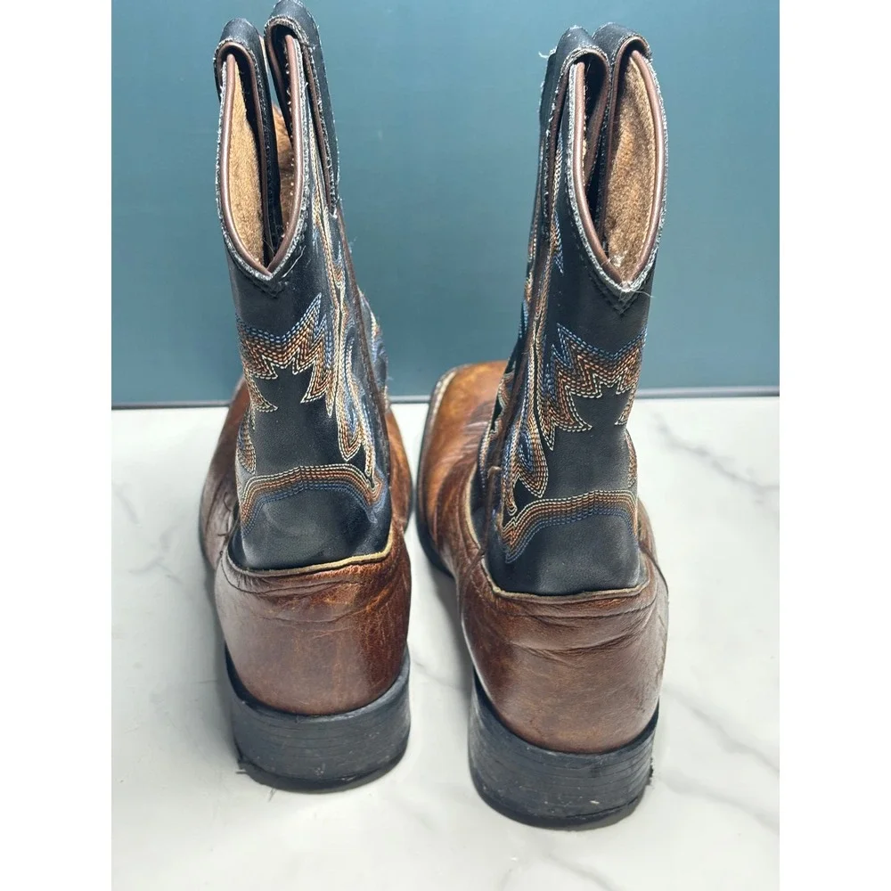 Justin Boots Kids 2D Brown Black Leather Square Toe Western Cowboy Boots 7010Y